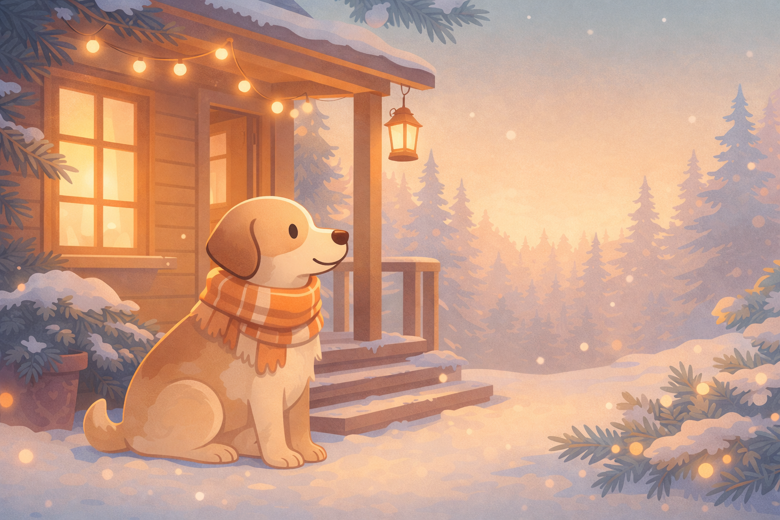 Festive woodland dogs illustration for listing a dog