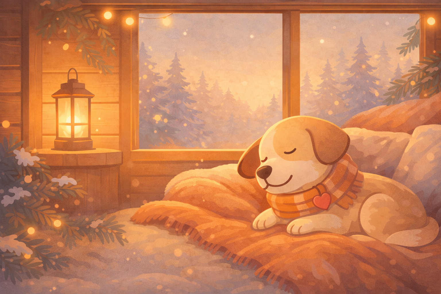 Festive woodland dogs illustration for adopting